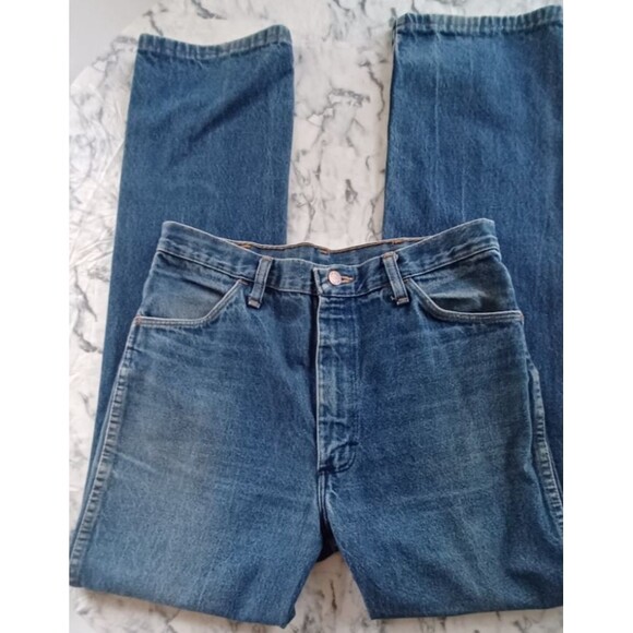 Vintage 60s 70s Rustler Dark Blue Zipper Jeans 34 (32") Long (33") Made in USA - Picture 2 of 12